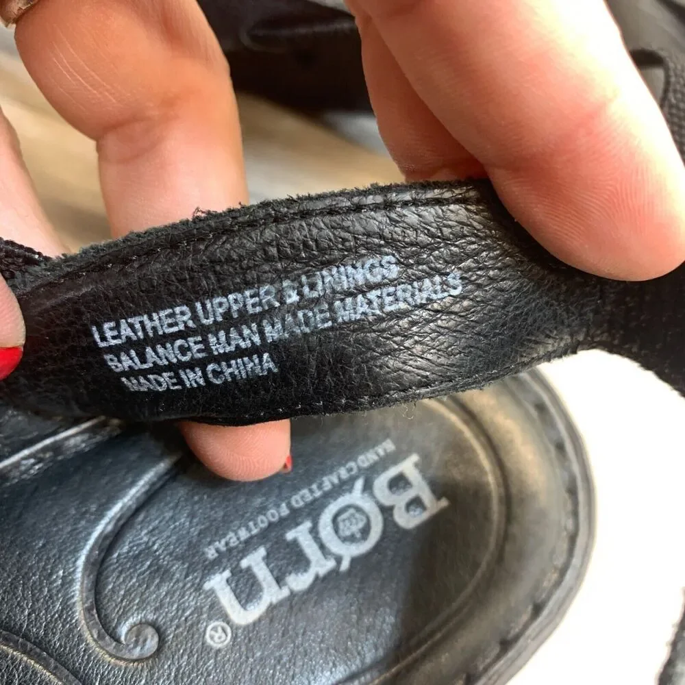 Womens Born Britton Black Navy Leather Criss Cross Strap Comfort Sandal Size 8 M